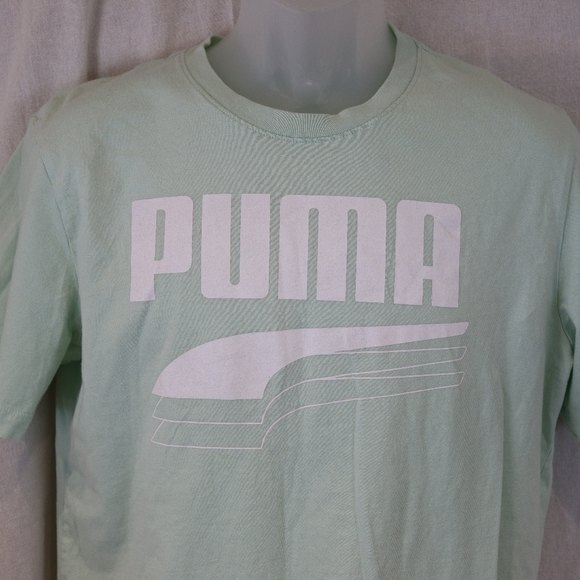 Puma Pastel Green Seafoam Mint Logo T-Shirt Unisex Medium Sporty Casual - Picture 3 of 9
